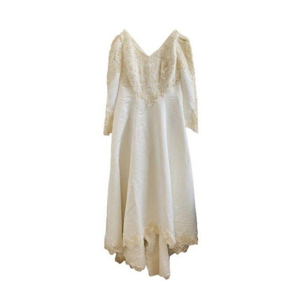 Alfred Angelo Vintage Women’s Wedding Dress Ivory White 3/4 Sleeve Size 10